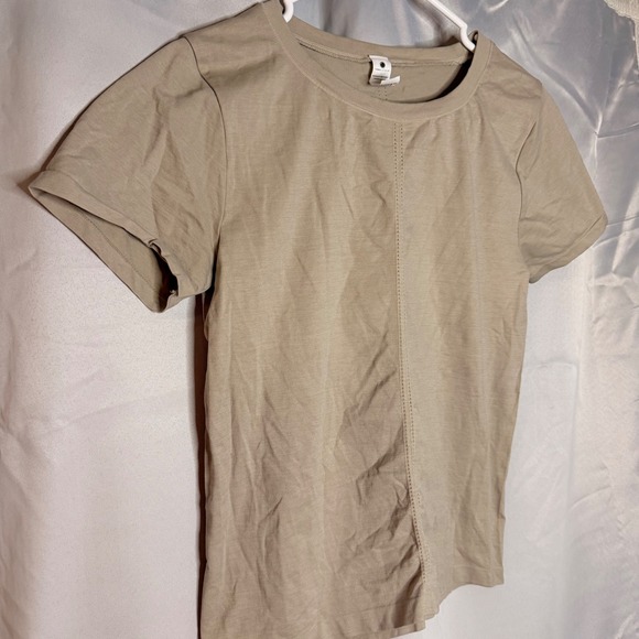 YOGALICIOUS Seamless Bridgett Short Sleeve T Shirt Tan Size L Athletic Top - Picture 2 of 6